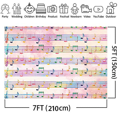 7x5FT Pink Theme Music Notes Backdrop Colourful Music Notation Photography Background for Newborn Girl Baby Shower 1st Birthday Senior Pictures Party Decorations Photo Booth Props Supplies - size: 7x5ft