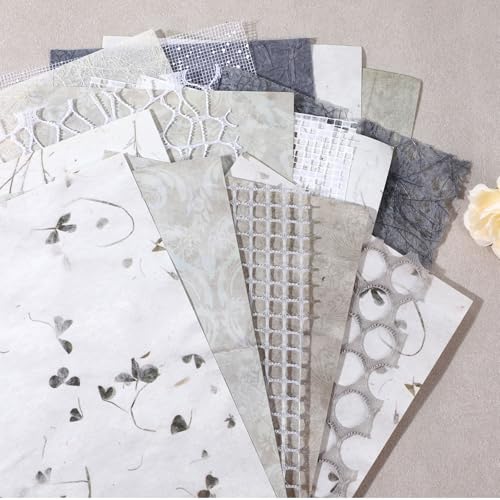IANFAN 20 Sheets A5 Textured Scrapbook Paper & Mesh Fabric Set, Handmade Scrapbook Art Paper Craft Textured Papers Mix for Scrapbooking Junk Journal Card DIY