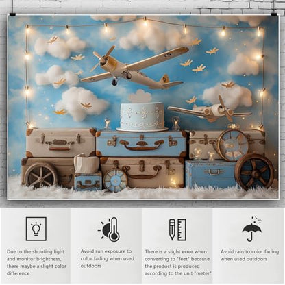 YongFoto Travel Adventure Aircraft Backdrop 5x3ft Cute Clouds Sky Airplane Photography Background Adventure Awaits Baby Shower Boy 1st 2nd Birthday Party Banner Kids Portraits Photoshoot Wallpaper - color: Style 7, size: 5ftx3ft