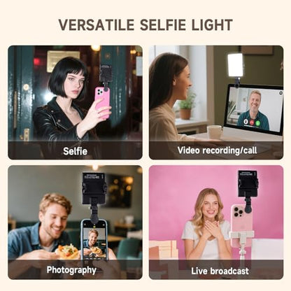 YSKE-Selfie Light, Clip On Phone Light for Video Calls& Professional Dual Clip Phone Light Compatible with Rechargeable Battery 3 Color Modes for iPho