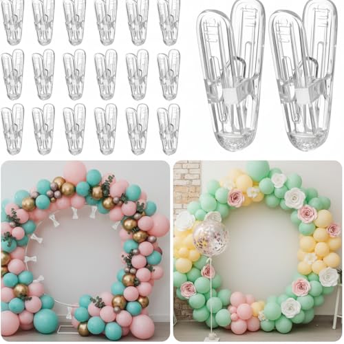 20 Pack Clear Plastic Clips - Multi-Purpose Spring Clamps for Laundry Clothespins, Balloon Arch Decoration, Photo Backdrop, Home Office - 2.4" Transparent Grip Clips
