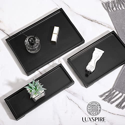 Luxspire Bathroom Vanity Tray, Resin Black Bathroom Tray Toilet Tank Tray, 11.2x4.1 inch Kitchen Sink Trays, Countertop Organizer for Candles Soap Towel Perfume Holder Jewelry Dish, Small, Matte Black - color: C - Black, style: Small