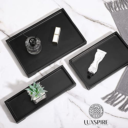 Luxspire Bathroom Vanity Tray, Resin Black Bathroom Tray Toilet Tank Tray, 11.2x4.1 inch Kitchen Sink Trays, Countertop Organizer for Candles Soap Towel Perfume Holder Jewelry Dish, Small, Matte Black - color: C - Black, style: Small
