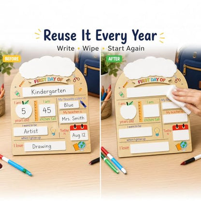 First Day Last Day of School Board Sign for Kids, First Day of Daycare Sign, Back To School Board Sign, Forst Day of School Sign, First Day of School Board - Back to School Kids Supplies Preschool - color: First Day of School Wooden Sign