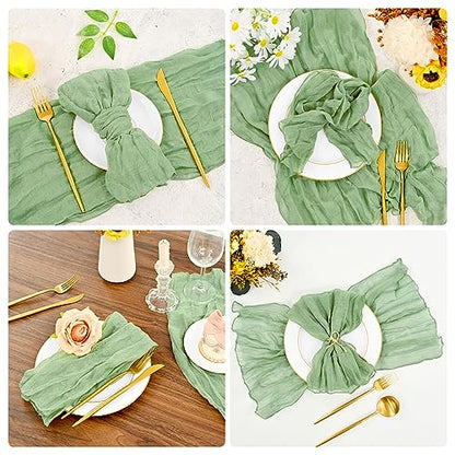 42 Pcs Sage Green Gauze Cheesecloth Napkins, 20 x 20 Inch Rustic Boho Dinner Napkins Wrinkled Rustic Linen Napkins for Wedding,Dinner,Family Everyday Use/Parties - color: Sage Green, size: 20" x 20" (Set of 42)