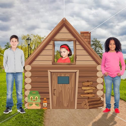 Camping Party Decorations Photo Prop Selfie Frame Happy Camper Photo Booth Props Rustic Wooden Cabin Banner Sign Supplies for Camping Adventure Birthday Party Baby Shower Wedding Home Decor