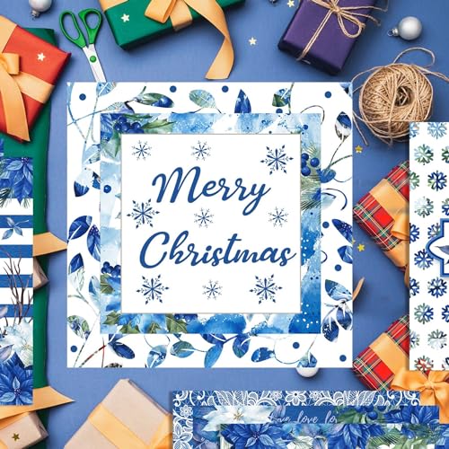Blue Floral Scrapbook Paper 12x12 Double Sided - 24 Sheets Watercolor Flower Printing Decorative Craft Scrapbooking Paper Pad Junk Journal Supplies for Card Making Background Art Cottagecore Album - color: Watercolor Blue Bird