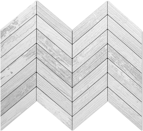 DICOFUN 10-Sheet White Wood Peel and Stick Backsplash, Vintage PVC Stick on Backsplash Wall Tiles for Kitchen and Bathroom - color: Vintage White Wood, size: 10 Sheets, 12"x12"x0.12"