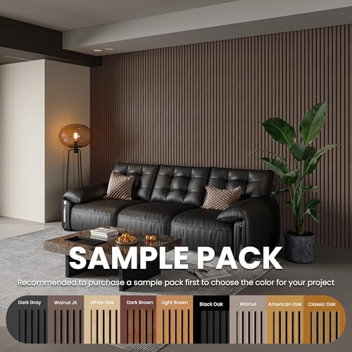 Smartstandard Sample Wood Slat Wall Panel, Soundproof Wooden Wall Panels, Acoustic Wood Panels for Wall, Dark Walnut, Sample Pack - color: Dark Walnut, size: 6" x 4.7"