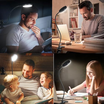 LiFMIRA Desk Lamp, 8W 66 LED Reading Light for Bed, Eye Caring Metal Clip Lamp, 5 Color 10 Brightness Levels, Memory Function, Flexible Desk Lamp, USB Powered, Includes 5V/2A UL Adapter - color: Black