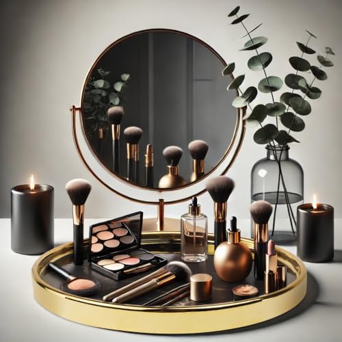 Black Vanity Tray Round Bathroom Decorative Tray for Dresser Countertop Organizer Cosmetics Round Marble Tray for Perfume,Bottles and Accessories - color: Black, size: 10.2"