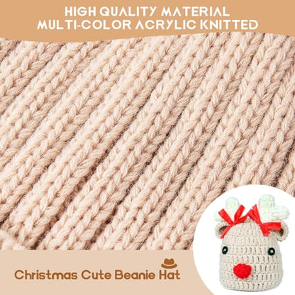 Ypser Infant Baby Knitted Beanie Photo Prop Crochet Knit Cap Christmas Cap Deer Hat with Bow - color: Beige(0-3 Months), size: One Size