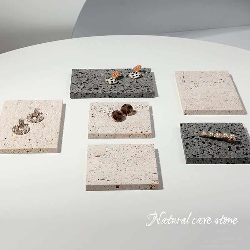 Natural Travertine Stone Photo Prop, Beige 10×10/10×15cm Sizes, Unique Textured Backdrop for Jewelry Product Photography, Natural Holes & Varied Patterns, Perfect for Creative Shooting & Styling