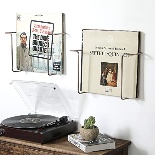 MyGift Modern Metal Wire Wall Mounted Vinyl Records Storage Racks, Hanging LP Record Holders, Floating Album Cover Display Shelves, Set of 2 (Vintage Copper-2 Pcs) - color: Vintage Copper- 2 Pcs, size: 2 Pack