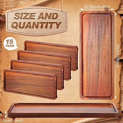 Skylety 15 Pack Solid Wood Serving Tray Large Acacia Party Server Platter Rectangular Charcuterie Board with Grooved Handle for Home kitchen Cheese Appetizer Farmhouse Table Supplies (13.8 x 5.4 Inch) - size: 13.8 X 5.4 Inch