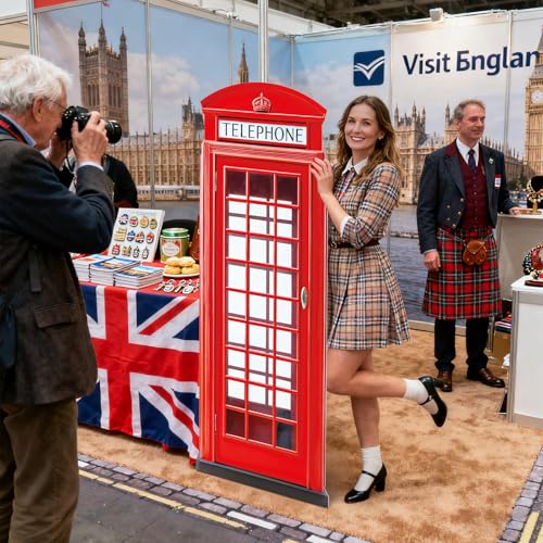 6 Ft Red British Phone Booth Cardboard Cutout English Telephone Booth Stand up Cutout Life Size Classic Red Telephone Box Prop for British Theme Birthday Party Graduation Office Event Decor - color: Phone Booth