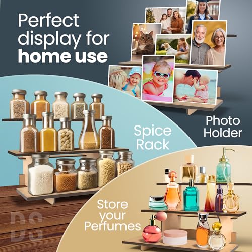 Straight Natural Wooden Tiered Display Stand, Portable Products Display Shelf, Jewelry Display, Card Display Rack, Display Risers, Altar Shelf, Display Stand for Vendor Events, Retail, Craft Shows - color: Natural