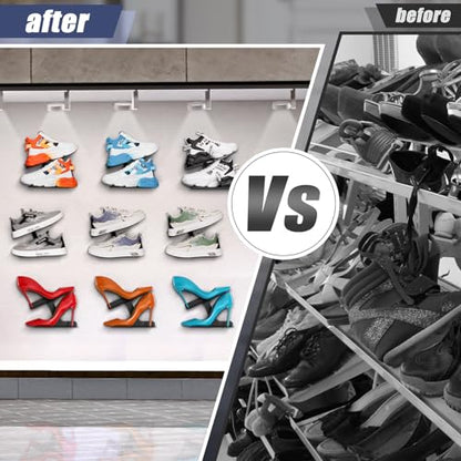 Wall-Mount Floating Shoe Shelves, Sturdy Levitating Sneaker Rack for Showcasing Shoe Collections - color: Black