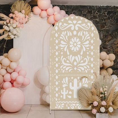 Sensfun Mexican Arch Backdrop Cover Wedding Baby Shower Photo Background Decor,2-Side Round Top Chiara Backdrop Arch Covers for Mexico Talavera Birthday Bridal Shower Fiesta Party Decoration 4.6x7.2ft - size: 4.6x7.2ft (140x220cm)