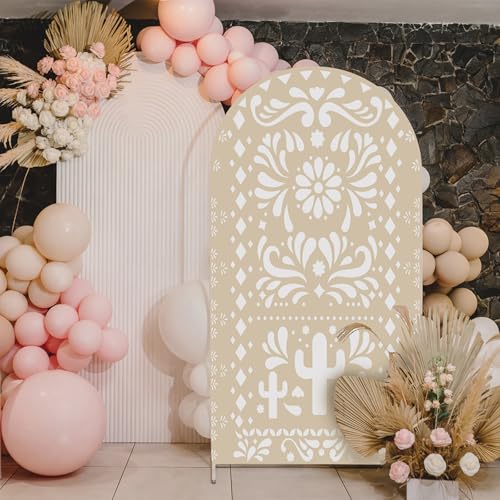 Sensfun Mexican Arch Backdrop Cover Wedding Baby Shower Photo Background Decor,2-Sided Round Top Chiara Backdrop Arch Covers for Mexican Talavera Birthday Bridal Shower Fiesta Party Decorations 4x7ft - size: 4x7ft (122x213cm)