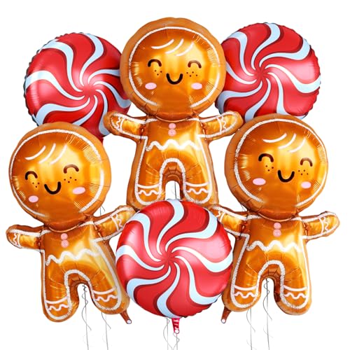 Biapian Christmas Balloons Decorations, Large Gingerbread Man Balloons Foil Red Candy Cane Balloon Helium for Merry Christmas Baby Shower Holiday Xmas New Year Birthday Party Decorations Supplies - style: Red Xmas