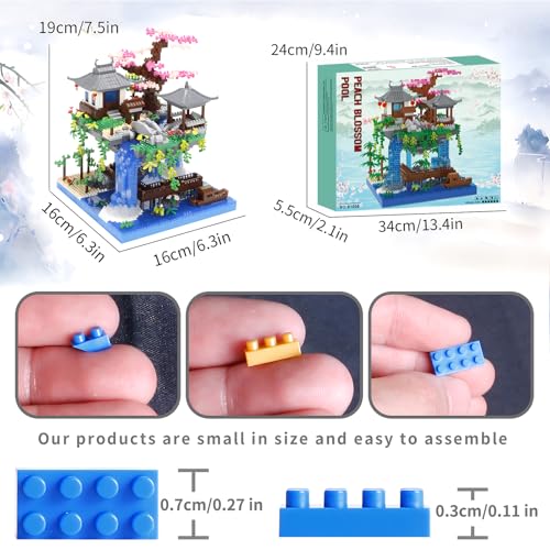 CAXIMSY Cherry Blossom Bonsai Tree House Building Block Sets 3320PCS Chinese Architecture of Peach Blossom Micro Mini Building Set Toy Gift for Kids Adults - style: Peach blossom pool