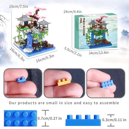 CAXIMSY Cherry Blossom Bonsai Tree House Building Block Sets 3320PCS Chinese Architecture of Peach Blossom Micro Mini Building Set Toy Gift for Kids Adults - style: Peach blossom pool