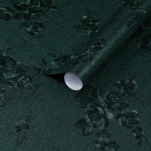 Dimoon 17.7''x78.7'' Green Peel and Stick Wallpaper Gothic Floral Wall Paper Contact Paper Closeout Renter Friendly Modern Self Adhesive Damask Cabinet Vinyl Roll(78.7''x17.7'', Green Floral Textured) - color: Green, size: 17.7" x 78.7"