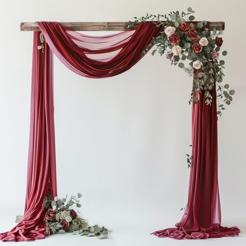 Wokceer Wedding Arch Draping Fabric 28.7" x 20FT Burgundy Red Drapes Sheer Fabric Backdrop Arch Draping Fabrics for Wedding Ceremony Christmas Birthday Party Bridal Shower Decoration - color: Burgundy, size: 1 Panel
