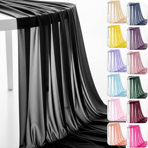 60" Chiffon Fabric by The Yard Pre-Cut Sheer Fabric for Wedding Arch Draping Fabric Window Scarf Valance Party Backdrop Decoration Ceiling Decor (Black, 5 Yards) - color: Black, size: 5 Yards