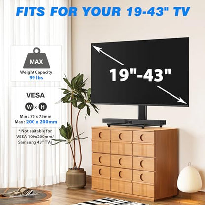 Rfiver Universal Swivel Tabletop TV Stand for Flat Screens 23 24 26 32 39 40 42 43 Inch, Heavy Duty Center Pedestal Stand Replacement with Black Tempered Glass Base and Height Adjustable Mount - size: 19-43 inch