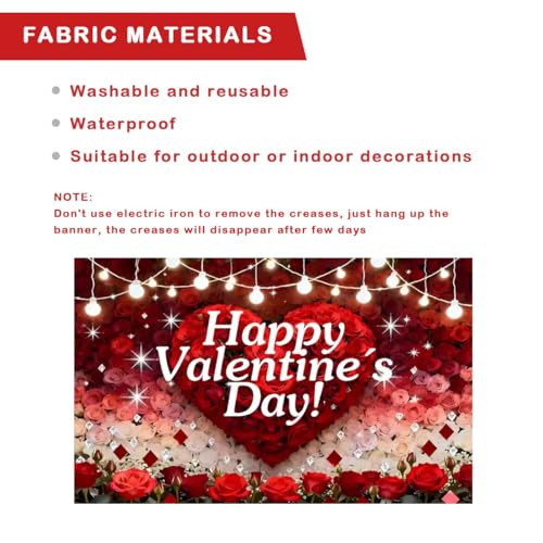 Large Happy Valentines Day Decorations Fabric Banner for Valentines Party Photo Props Sign, Wedding Anniversary Party Celebrations Indoor Outdoor
