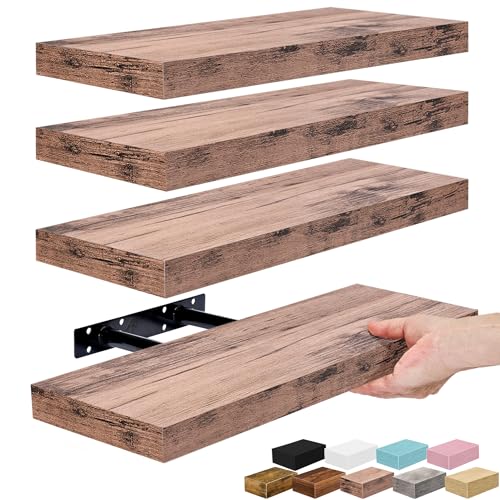 Sorbus Floating Shelves for Wall – 16 Inch Floating Shelf for Kitchen, Bedroom, Living Room, Bathroom, Home & Wall Decor - Mounted Bathroom Shelves with Invisible Brackets (Mahogany, 4 Pack) - color: Mahogany, size: 4 Pack