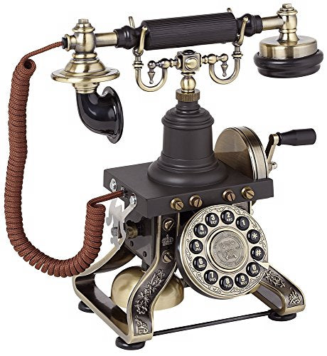 Deco 79 Brass Functioning Vintage Style Telephone with Line Cord, 10" x 6" x 12", Black - size: 10" x 6" x 12"