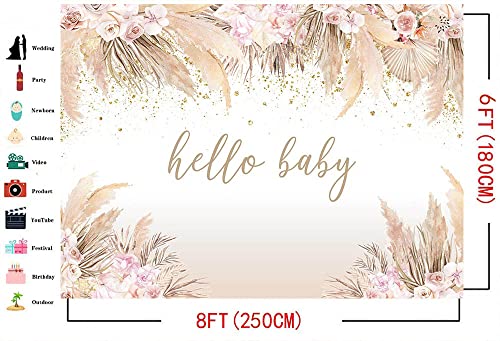 Mocsicka Boho Hello Baby Theme Backdrop Boho Chic Pink Flowers Baby Shower Background Girls Welcome Oh Sweet Baby Party Cake Table Decorations Photo Booth (8x6ft) - size: 8x6ft