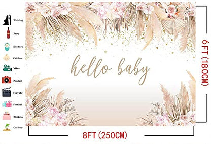 Mocsicka Boho Hello Baby Theme Backdrop Boho Chic Pink Flowers Baby Shower Background Girls Welcome Oh Sweet Baby Party Cake Table Decorations Photo Booth (8x6ft) - size: 8x6ft