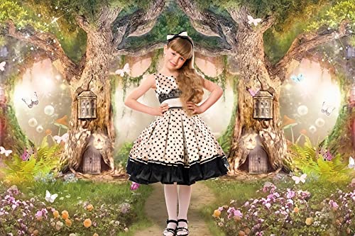 Leowefowa 7x5ft Polyester Spring Backdrop Fairy Enchanted Garden Fairytale Forest Jungle Photo Background for Party Photoshoot Baby Kid Girl Children Photography Studio Props Enchanted Forest Backdrop - size: 7x5ft