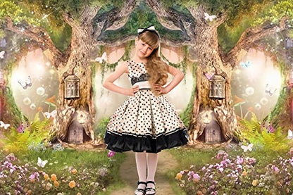 Leowefowa 7x5ft Polyester Spring Backdrop Fairy Enchanted Garden Fairytale Forest Jungle Photo Background for Party Photoshoot Baby Kid Girl Children Photography Studio Props Enchanted Forest Backdrop - size: 7x5ft