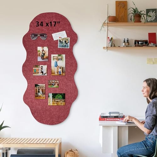 Cute Bulletin Board for Walls 34'' x 17'' Push Pin Board,Cloud Vision Boards Picture Board for Photos Decorative Cork Board for Office Felt Bulletin Board with 15 Push Pins (Cloud - Red) - color: Cloud - Red