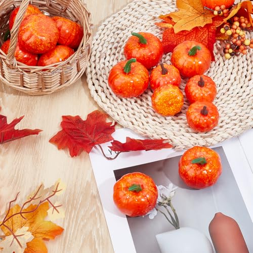 14pcs Mini Artificial Pumpkins Faux Fall Harvest Realistic Kitchen Pumpkins Lifelike Simulation Home Decor for Table Cabinet Halloween Thanksgiving Party Fruits Photography Prop