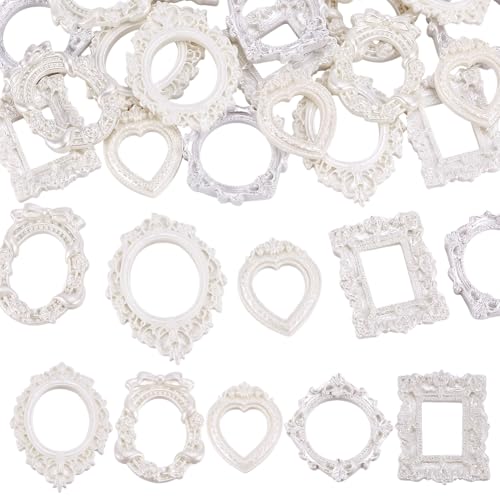 FINGERINSPIRE 30 Pcs Mini Vintage Resin Picture Frames 5 Styles Retro European Embossed Photo Micro Frames White Mini Antique Photo Prop for DIY Jewelry Display Home Decor Without Glass and Backing