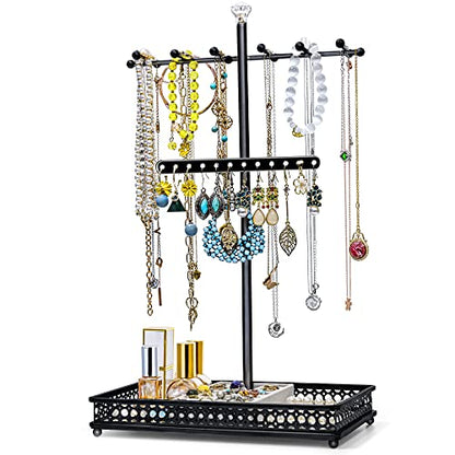 Meangood Jewelry Organizer Stand, 15.6" H Jewelry Tree Display Holder Stand for Bracelets Necklaces Earrings Rings, Gift for Women Girls (Black) - color: Black