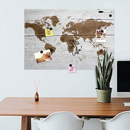 Navaris Magnetic Dry Erase Board - 24 x 36 inches Decorative White Board for Wall with Printed Design, Includes 5 Magnets and Marker - World Map - style: World Map