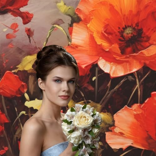 Oil Painting red Flower Backdrop Background for Photography 5x7ft Photobooth Professional Photo Backdrop Curtains Video Photography Studio Photo Backgrounds Banner Booth Background Screen Parties - color: Oil Painting Red Flower