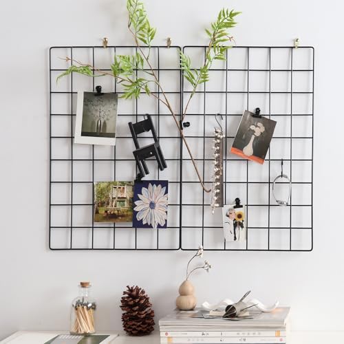 Metal Mesh Wall Grid Panel for Photo Display,Message Board,Size: 17.5" x 11.8",Pack of 2 (Black) - color: Black
