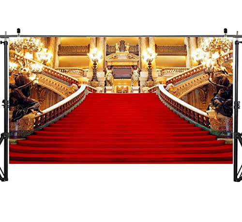 Red Carpet Backdrop, Golden Palace Gorgeous European Hall Photo Backdrop, Vinyl 18x10ft Prom Picture Photo Studio Props BJXTGU169 - color: Red, size: 18x10ft