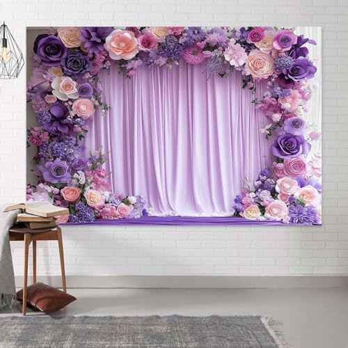 6X4ft Purple Flower Wall Background Photography Lavender Backdrop for Parties Wedding, Girls Birthday Princess Weeding Bridal Shower Purple Floral Anniversary Ceremony Decor. - color: Multi, size: 6X4FT