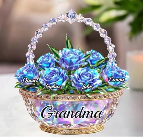 LOVELYPOD Personalized Flower Basket Acrylic Plaque for Mom, Custom Shape Mommy and Kids Acrylic Plaque, Mother’s Day Gift for Mom Grandma, Family Flower Keepsake, Mama Gift from Son Daughter - color: Design #6