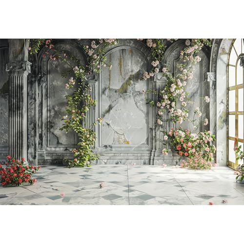 5x3ft Place Flower Wall Photography Background Victoria Arch European Castle Wall Pink Red Rose Backdrop for Women Girls Themed Party Decorations Wedding Baby Shower Cake Table Photoshoot - color: pink and blue-3, size: 5x3ft