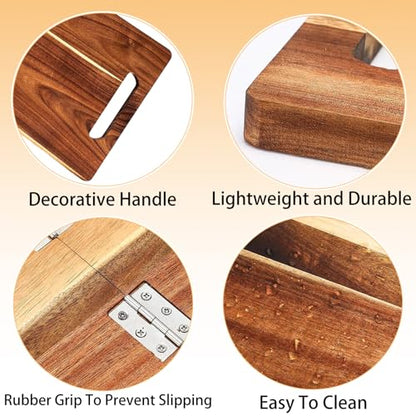 Large Charcuterie Board with Handles – 33 x 12 Inch Extra Large Acacia Wood Foldable Long Serving Tray – Portable Big Cheese Board and Long Cutting Board for Appetizers, Party, or Travel